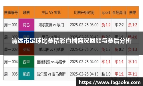 清远市足球比赛精彩直播盛况回顾与赛后分析